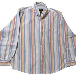 L.L. Bean Women's Pastel Rainbow Striped Button Up Shirt Size XS